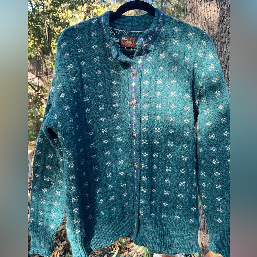 ALPS Fine Women’s Apparel Wool Nordic Fair Isle Cardigan Sweater Green Vintage